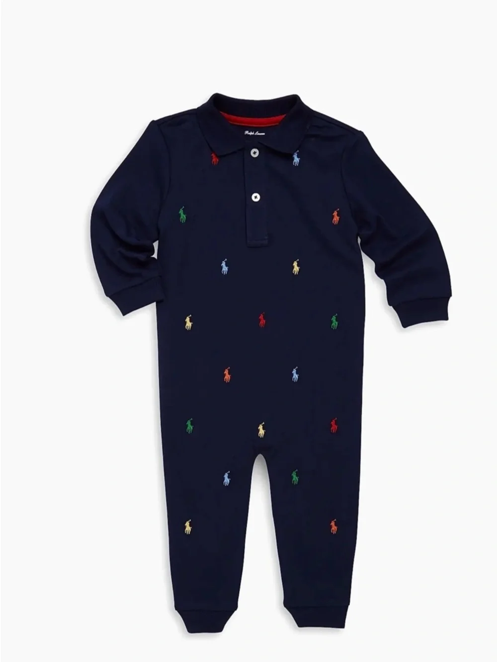 Polo Ralph Lauren Navy One-Piece Coverall with Multicolor Pony Embroidery 9 Mo